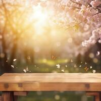 une en bois table surmonté avec beaucoup de blanc fleurs, génératif ai photo