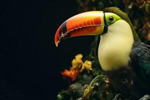 luxuriant végétation entoure une toucan perché gracieusement sur une branche ai généré photo