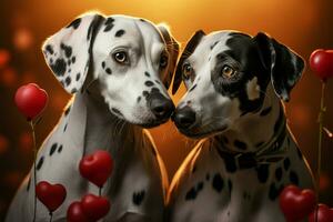 dalmatien chiens partager un attachant aimer, une afficher de canin lien ai généré photo