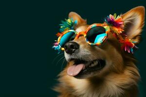 smiley chien, des lunettes résistant, dégage irrésistible charme et pur bonheur ai généré photo