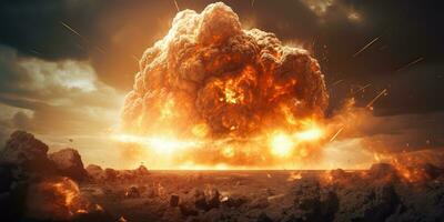 ai généré. ai génératif. nucléaire atomique explosion boom champignon Feu flamme fumée apocalypse détonation. graphique art photo