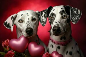 l'amour fleurit entre deux dalmatien chiens, une émouvant canin lien ai généré photo