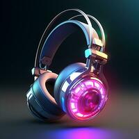 coloré jeu brillant casque et magnifique néon lumières écouteurs photo