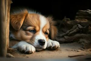 somnolent chiot, tout à fait adorable dans ses sommeil ai généré photo