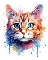 aquarelle La peinture coloré chat visage est montré blanc Contexte photo