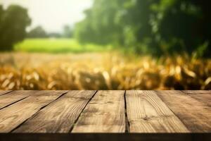 rustique en bois table avec flou vert la nature jardin Contexte photo