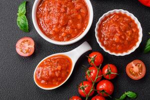 délicieux rouge napoletana sauce avec oignons, sel, épices et herbes photo