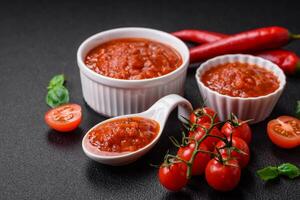 délicieux rouge napoletana sauce avec oignons, sel, épices et herbes photo