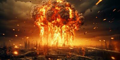 ai généré. ai génératif. nucléaire atomique explosion boom champignon Feu flamme fumée apocalypse détonation. graphique art photo