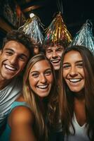 copains prise une selfie avec fête Chapeaux photo