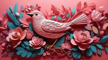 élégance dans 3d, une captivant abstrait Contexte illustration de des oiseaux et fleurs. ai généré photo