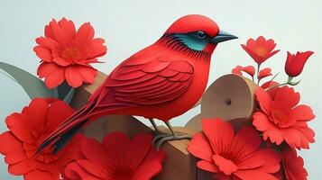 vivement distrait, une 3d stylé coloré illustration image avec des oiseaux et fleurs. ai généré photo