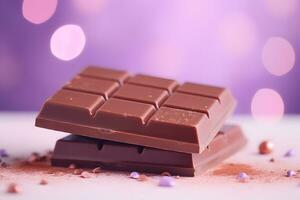 Chocolat bars sur une pastel Contexte. promotionnel commercial photo de bonbons.