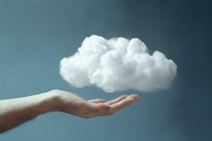 génératif ai, main en portant nuage, ciel Contexte. le développement de le imagination concept photo