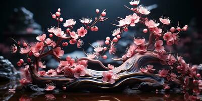 ai généré. ai génératif. asiatique Japonais fleur plante Sakura Cerise fleur peu arbre décoration. graphique art photo