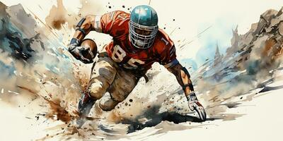 ai généré. ai génératif. américain Football joueur athlète champion Jeu sport dessiner peindre aquarelle art. graphique art photo