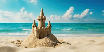 ai généré. ai génératif. magnifique fort le sable château. vacances refroidissement mer océan ambiance. graphique art photo