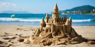 ai généré. ai génératif. magnifique fort le sable château. vacances refroidissement mer océan ambiance. graphique art photo