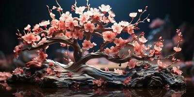 ai généré. ai génératif. asiatique Japonais fleur plante Sakura Cerise fleur peu arbre décoration. graphique art photo