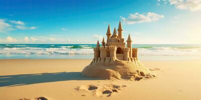 ai généré. ai génératif. magnifique fort le sable château. vacances refroidissement mer océan ambiance. graphique art photo