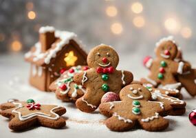 Noël fait maison pain d'épice biscuits sur vacances défocalisé Contexte. commercial promotionnel photo ai génératif