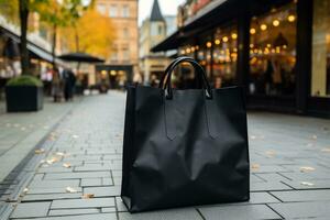 noir achats sac mine de rien repose sur le des rues animé trottoir ai généré photo