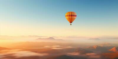 ai généré. ai génératif. chaud air ballon scénique vue à la nature Extérieur magnifique le sable Montagne rivière paysage. graphique art photo