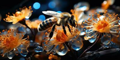 ai généré. ai génératif. la nature Extérieur sauvage fleurs plante sauvage champ fleurs fleur avec abeille. graphique art photo