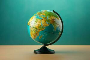 isolé monde globe sur une vert arrière-plan, symbolisant Terre préservation ai généré photo
