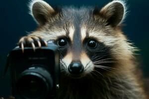 floue des moments dans isolement, encadré par une ratons laveurs photographique œil ai généré photo