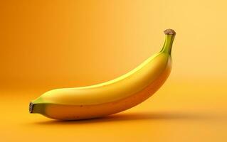 une réaliste illustration de une Célibataire banane avec une minimaliste conception sur une Jaune arrière-plan, génératif ai photo