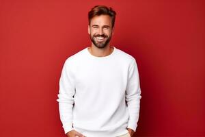 européen Masculin modèle dans Vide blanc sweat-shirt mode portrait, génératif ai photo