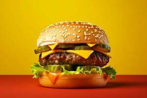 vibrant Contexte avec un isolé cheeseburger, génératif ai photo
