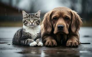 mélancolique chien et chat dans détresse, génératif ai photo