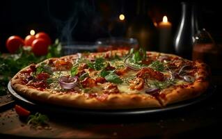 ultra-réaliste, bouche arrosage Frais Pizza avec pepperoni photo