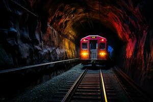 tunnel périple train mise en évidence Couleur contraste. génératif par ai photo