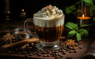 profiter chaud café avec café haricots. génératif par ai photo