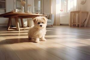 une minuscule bébé chien sur le sol. génératif par ai photo