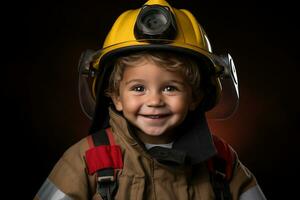 capturer une Jeune garçons pompier rêve. généré par ai photo