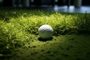 le golf Balle sur synthétique herbe. génératif par ai photo