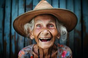 un personnes âgées femme radiant expression. génératif par ai photo