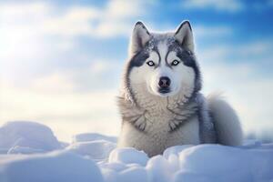 rauque chien dans le neigeux région sauvage. génératif par ai photo