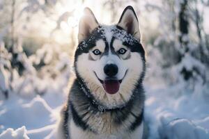 rauque chien dans le neigeux région sauvage. génératif par ai photo