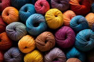 multicolore des balles de fil pour artisans. génératif par ai photo