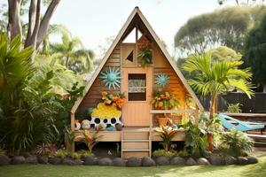 enfants' cubby maison dans un australien cour. génératif par ai photo
