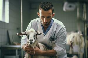 expérimenté vétérinaire travail et vérification animaux. génératif par ai photo