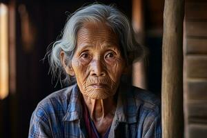 portrait de un vieux femme dans mae salong village. génératif par ai photo