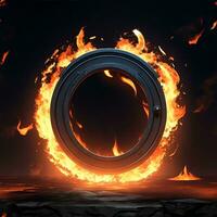 foncé abstrait futuriste avec une cercle porte Feu photo