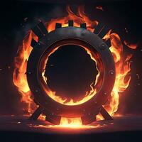 foncé abstrait futuriste avec une cercle porte Feu photo