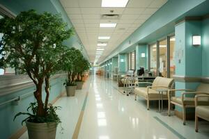 ramolli toile de fond, hôpital couloirs concentrer doucement brouille dans serein visuel harmonie ai généré photo